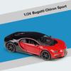 1:24-масштабная модель автомобиля Bugatti Chiron, игрушки для мальчиков, игрушки в возрасте от 3 до 12 лет, транспортные средства с откатным механизмом, музыкальными дверями и открывающимся капотом