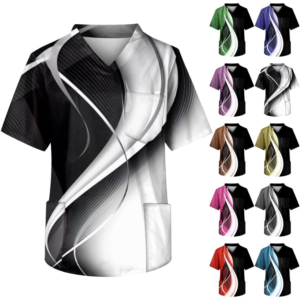 Men's Short Sleeve V Neck Print Chest Pocket Carer Top