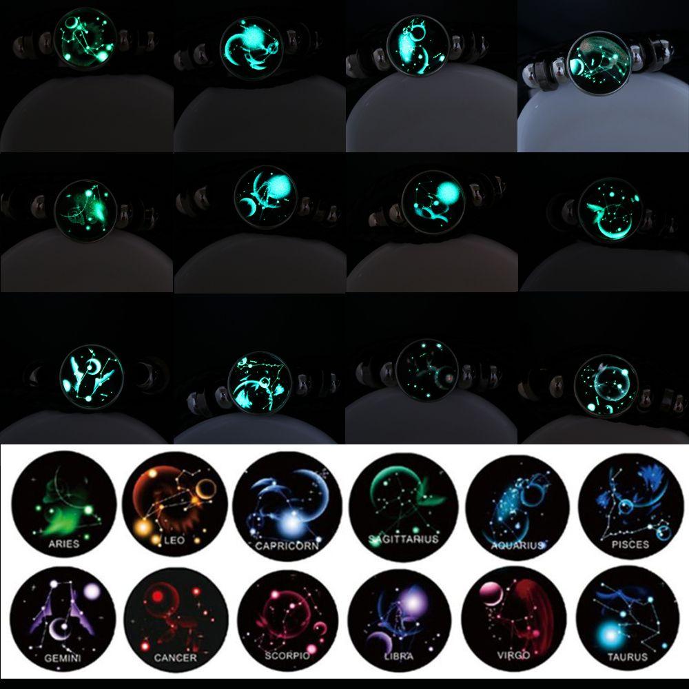 Adjustable Men Women 12 Constellation Zodiac Signs Bracelet Luminous  Braided Print Leather