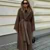 Belted Faux Mink Fur Coat Women Winter Beige Gradient Furry Fur Jacket Luxury Brand Hooded Warm Outerwear Overcoat