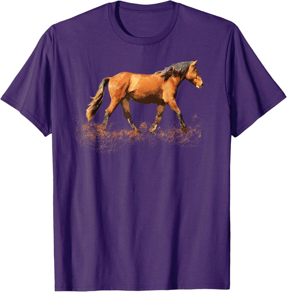 Earthy Brown Horse Silhouette Running Graphic T-Shirt Casual Cotton Short Sleeve Tee for Riders