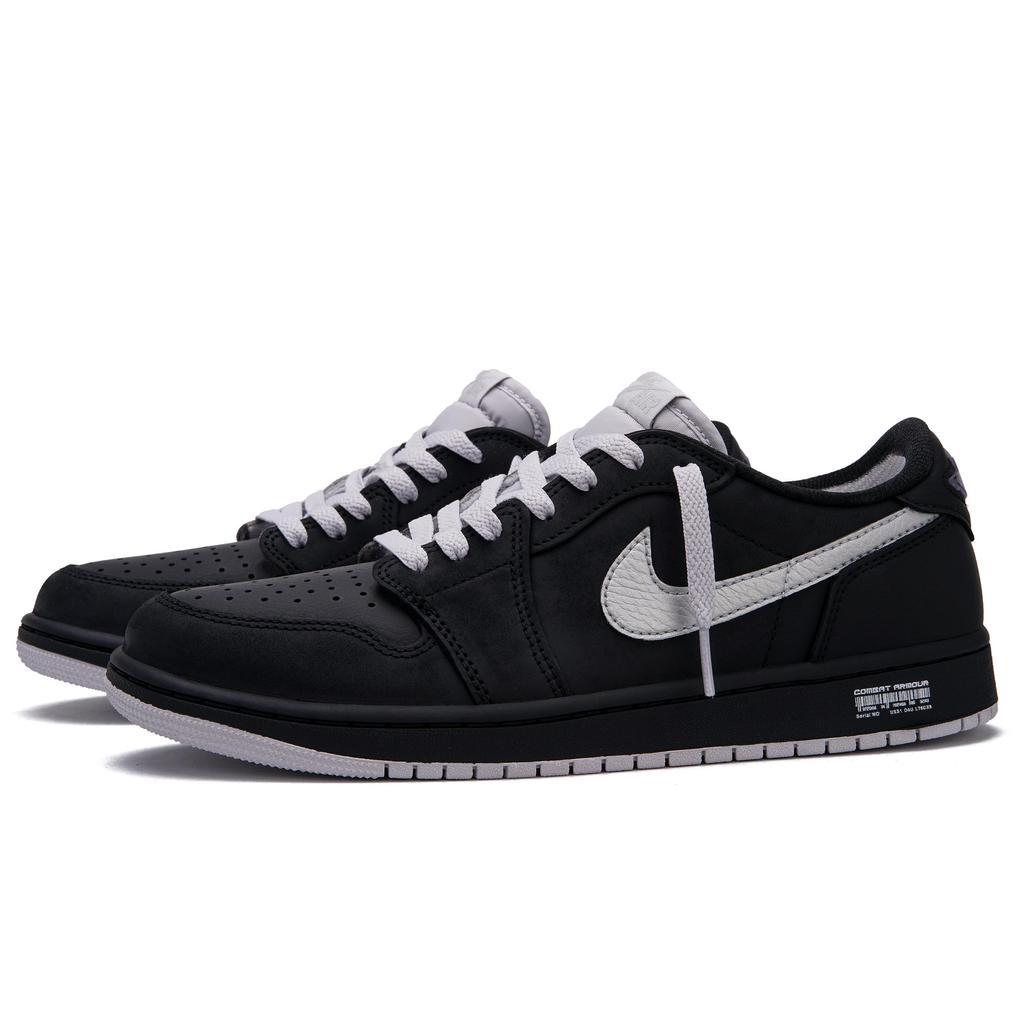 Jordan Air Jordan 1 Нескользящие Устойчивые к истиранию Низкие Винтажные Баскетбольные Кроссовки Унисекс Черные Серебристые CZ0790-002(Команда734-)
