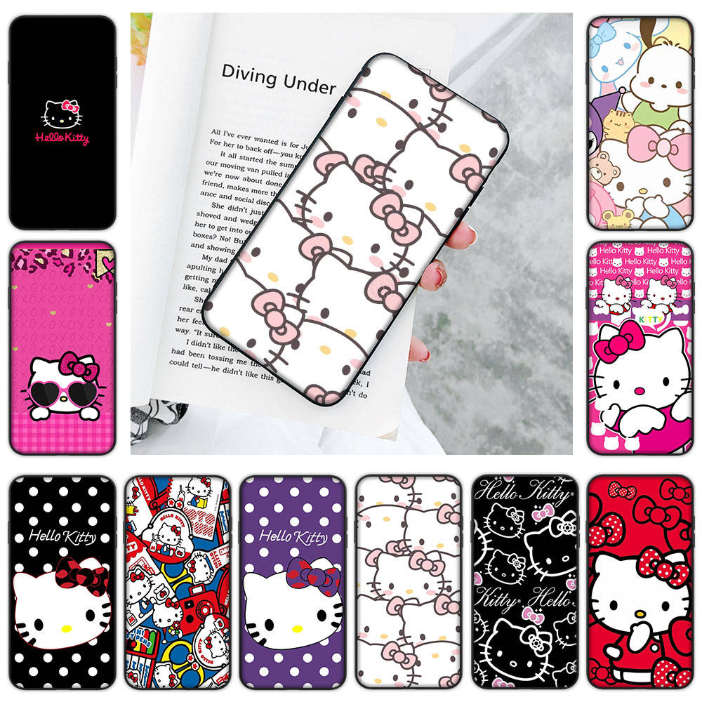 Черный чехол JZ23 Hello Kitty для OPPO Reno 8 6 5 4 Pro Plus Find X3 A17 A3 A31 A38 A40 A53 A54 A55 A74 A76 A78 A77 A80 A94 A95 A96 Lite