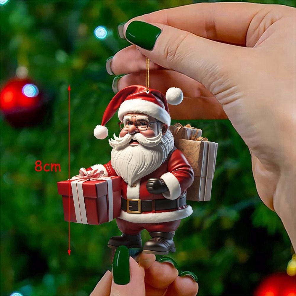 3PCS Cartoon Christmas Tree Decoration Acrylic Hanging Accessories Creative Mini Santa Claus  Home