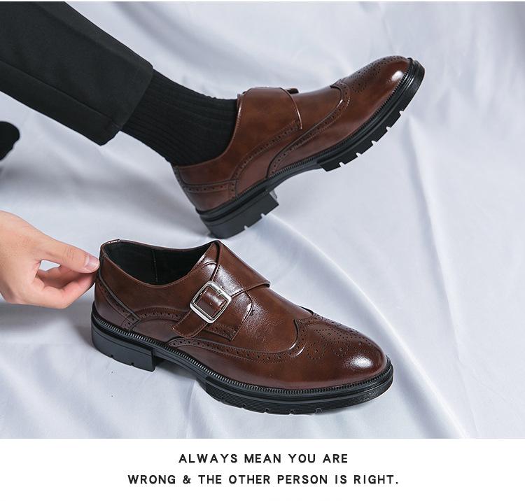Мужские туфли-броги из кожи большого размера с резной пряжкой - Формальные и повседневные туфли-монки