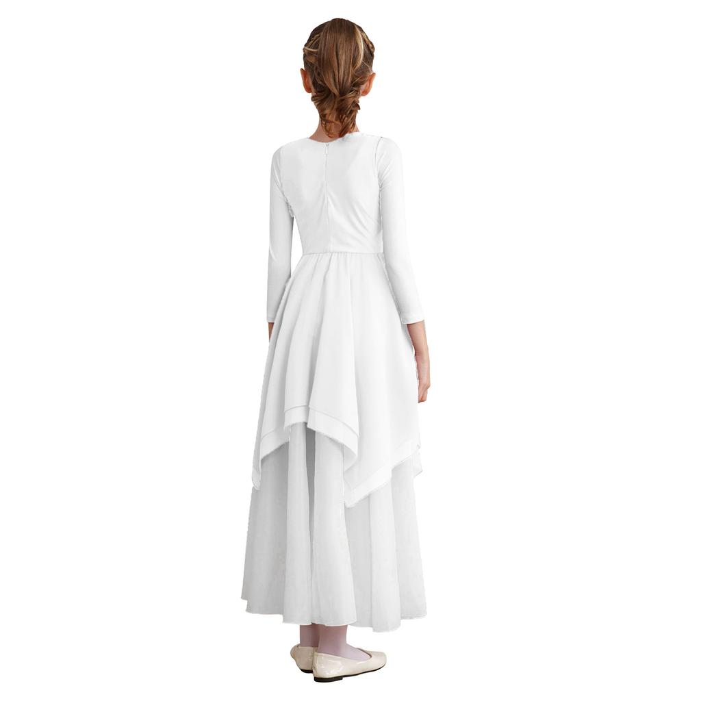 Girls Worship Liturgical Celebration Costume Color Block Sleeveless Asymmetric Hem Lyrical Dance Dress