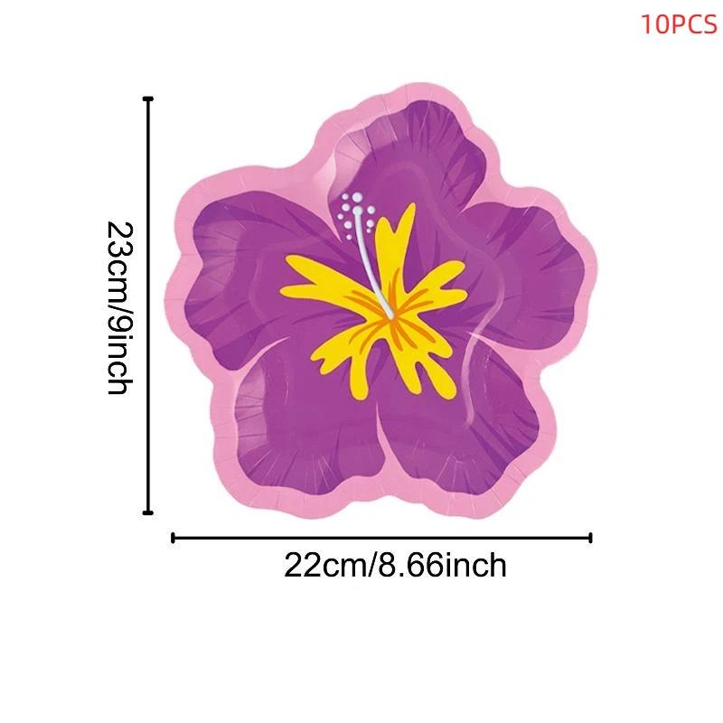 Hibiscus Flower Shaped Paper Plates Hawaiian Luau Tropical Party Supplies Disposable Dessert Tableware For Summer Birthday