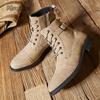 Fashion Autumn Winter British Style Men's High-Top Boots Anti Slip Retro Lace Up Round Toe Leather Boots Side Zip Botas Para Hombre40-45