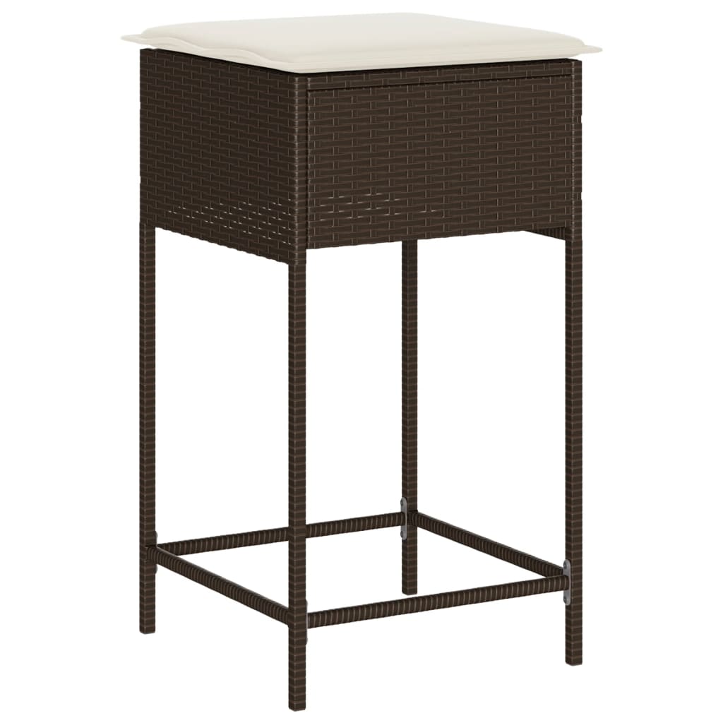 3 Piece Garden Bar Set with Cushions Brown Poly Rattan