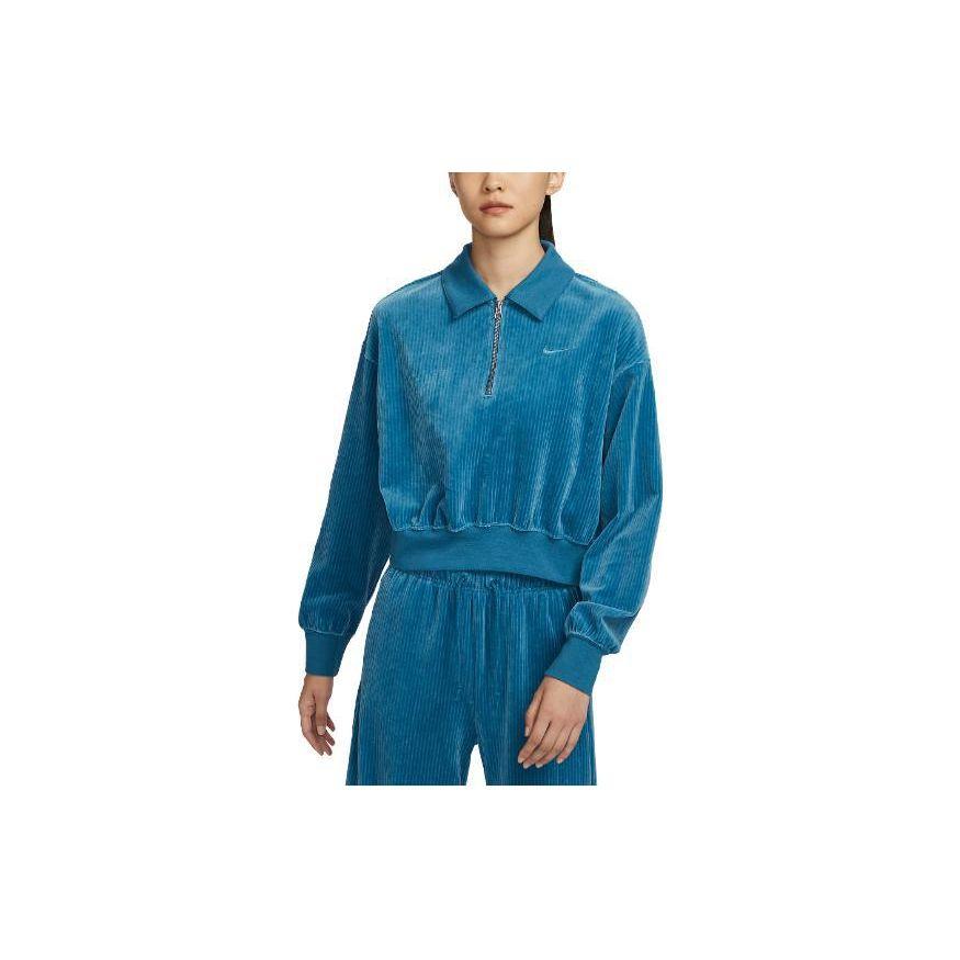 Nike Спортивная однотонная толстовка-поло с коротким рукавом, женская толстовка синего цвета DQ5939-457