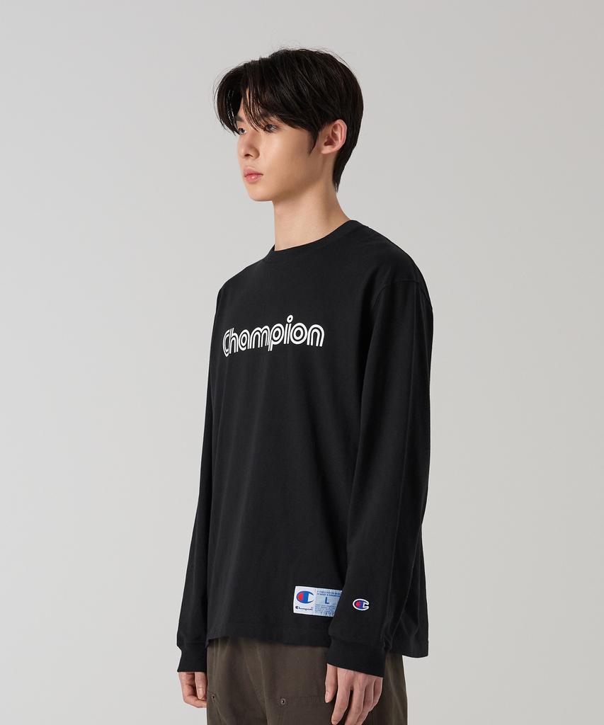 CHAMPION Track Logo Loose Fit Jog Tag Long Sleeve T-Shirt Black