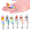 6PCS 10cm Hard Fishing Lure Artificial Wood Shrimp Bait with Octopus Cuttlefish Squid Hooks