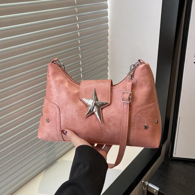 Женская сумка на плечо из ПУ с декором в виде звезд, шикарная сумка-хобо, вместительная модная сумка кроссбоди, однотонная милая сумка под мышкой AVE