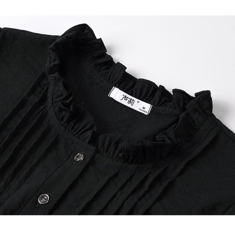 Summer Women's Solid Color Button Lantern Long Sleeve Tie Flowers Spring Autumn T-shirt Casual Flattering Trendy Korean Tops