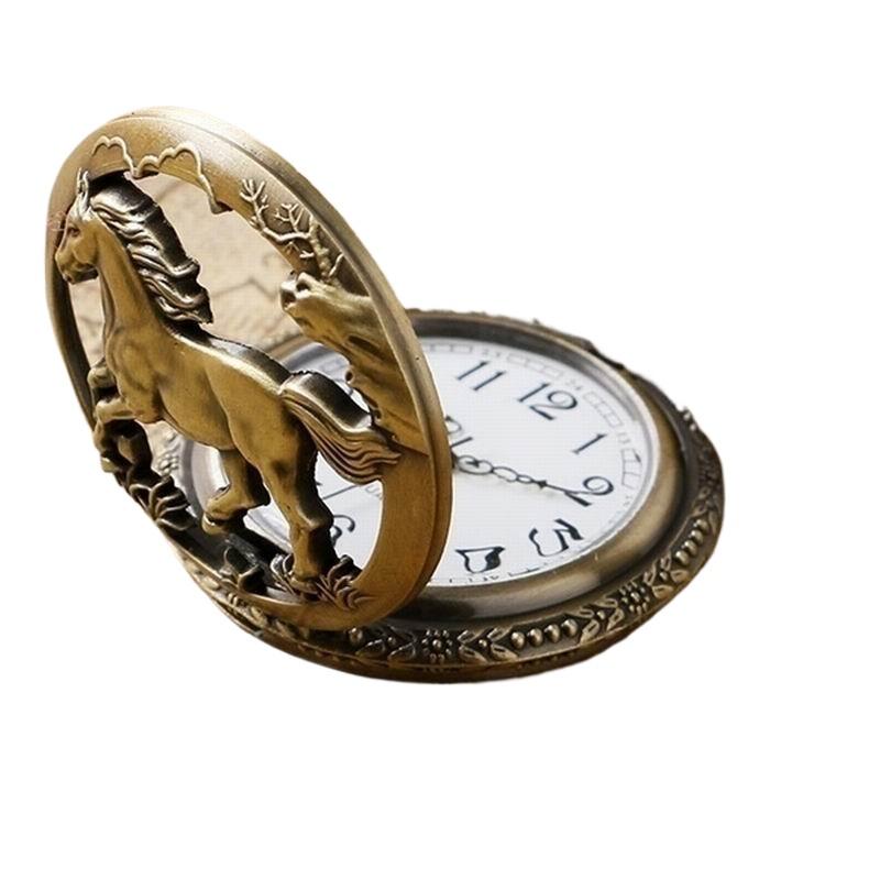 Ретро Бронзовые Полые Лошадиные Карманные Часы Ожерелье Кварцевый Механизм Карманные Часы Не Водонепроницаемые Часы Для Мужчин Новогодние Подарки