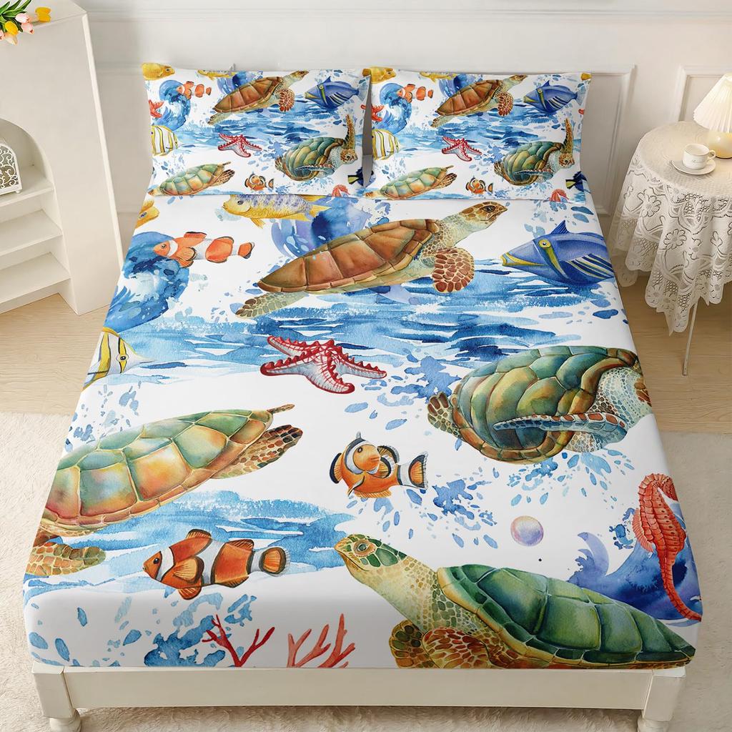 Marine Life Pattern Sheet Three-Piece Digital Printed Sheet Bedding Set Adult Children