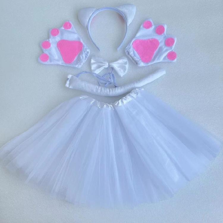 Костюм кошки с повязкой на голову, хвостом, галстуком-бабочкой, перчаткой, юбкой, наряд для переодевания на Хэллоуин для ребенка, женщины, девочки, Рождество