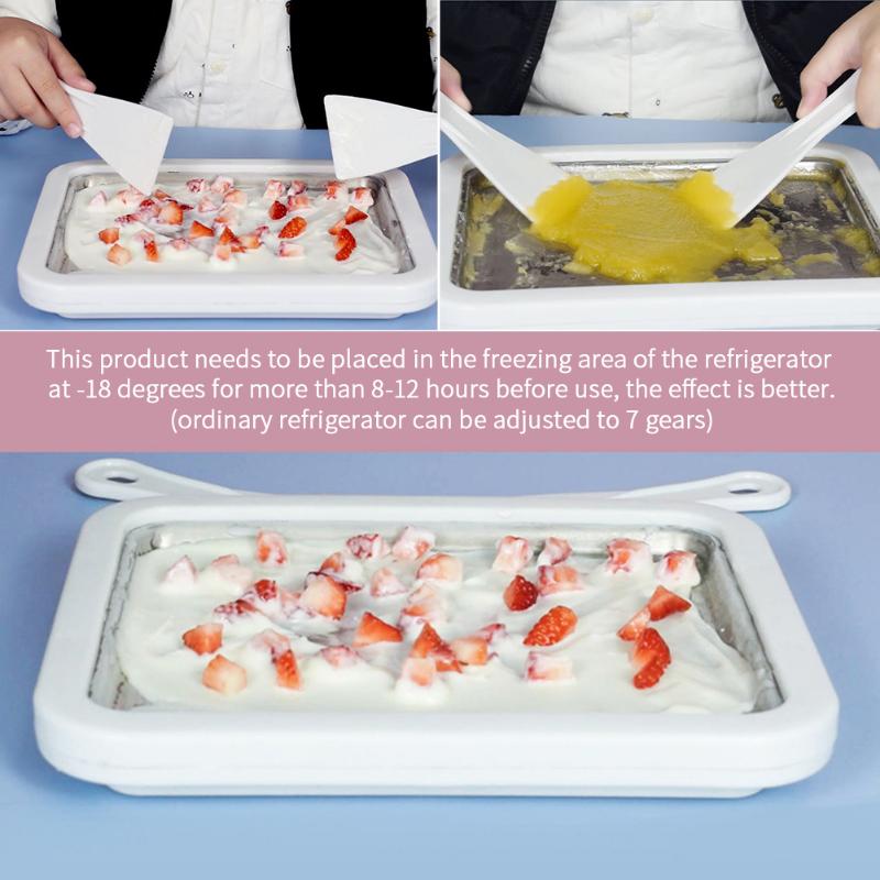 Мороженица Йогуртовая сковорода для заморозки Мини-машина для жареных йогуртов Машина для мороженого с 2 лопатками Пластина для жарки льда для домашнего использования