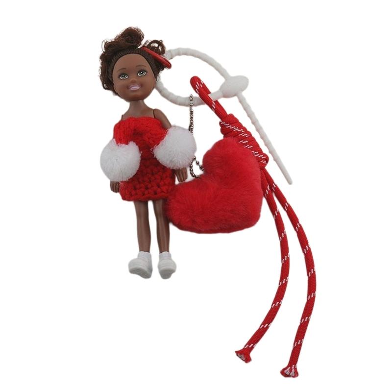 Curly Hair Doll Pendant Keychain with Heart and Braided Rope Backpack Charm Bag Ornament for Stylish Women and Girls