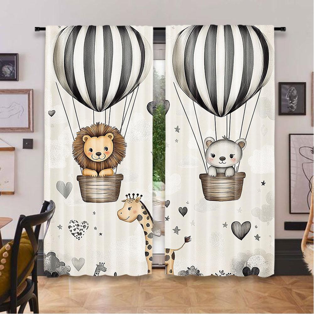 2Pcs Animals Curtains Nostalgia Feels Happy Tale Of Animal Friends Giraffe Lion For Bedroom Bathroom Living Room Dining Room