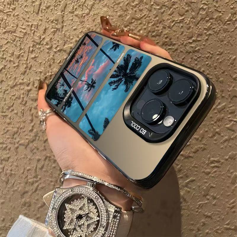 The new splicing coconut tree is suitable for iphone17 mobile phone case Apple 16promax/15 anti-drop 14pro13 Europe and America
