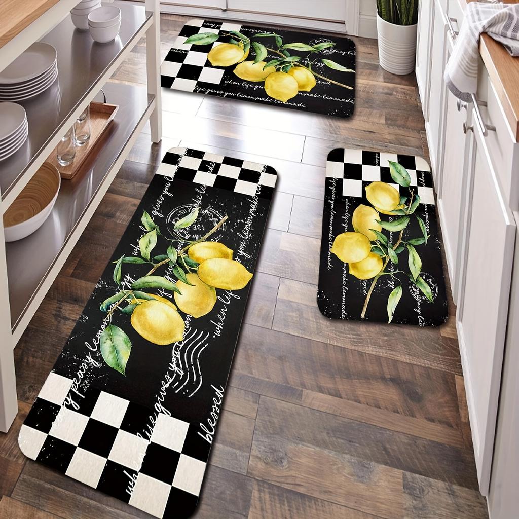 Luxury Creative Lemon Pattern Kitchen Mat Soft Thickened Kitchen Floor Mat Waterproof Non-slip Oil-proof Floor Mat Runner Rug