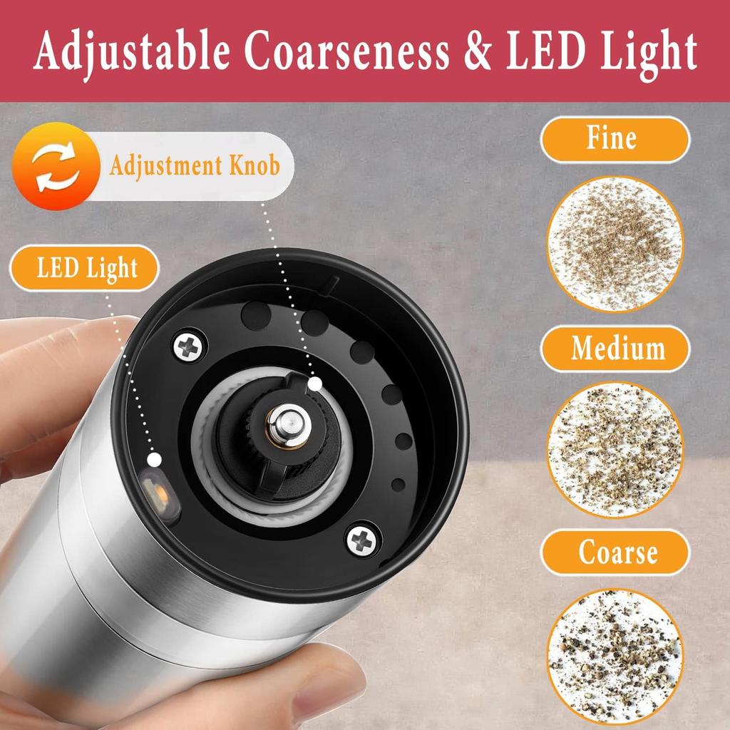 Electric Salt and Pepper Grinder Set - USB Rechargeable - No Battery Needed Modern Style - Automatic Black Peppercorn & Sea Salt Spice Mill Set