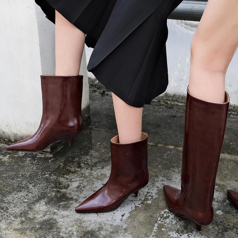 Fashion Kitten Heel Temperament Fashion Boots for Women 2025 New Red Wide Version Large Tube Circumference Mid Tube Short Boots