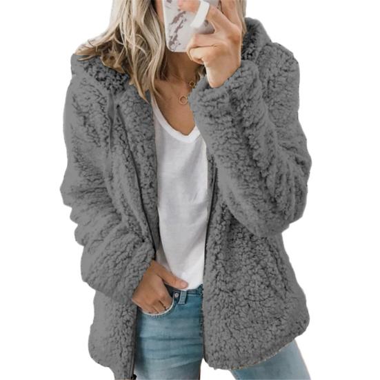 Women Winter Sherpa Fleece Short Jacket Hooded Zipper Cardigan Coat Warm Casual Solid