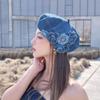 Camellia Painter Hat Contrasting Colors Denim Color Flower Beret Cap Trendy Casual Fluffy Beret Hat