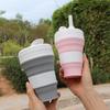 New Folding Silica Gel Cup Folding Coffee Cup with Straw Climbing Button Carabiner