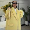 Модное желтое шерстяное длинное пальто для женщин, утолщенное, теплое, свободное, с лацканами, с длинным рукавом, на одной пуговице, однотонное пальто 2024 года, осень-зима, элегантная ветровка