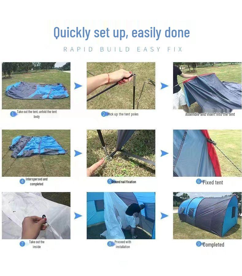 8-Person Large Tunnel Tent: Waterproof Sunshade for Camping