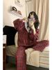 Women's Red Plaid Lace Trim Pajama Set - Long Sleeve & Pants