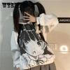 Winter Hoodies Women Anime Printed Fashion Oversized Pullover Sweatshirts Plus Size Loose Casual Hooded Tracksuit Harajuku White Sport Shirts