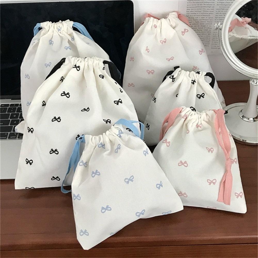 Bow Printed Drawstring Storage Bag Portable Cotton Pouch Diaper Pouch Bundle Pocket Work
