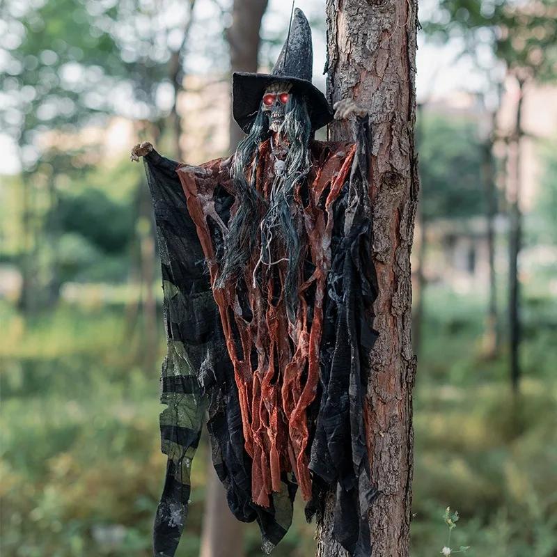 Хэллоуин Подвесное Украшение Призрак Голосовое Управление Светящийся Электрический Череп Скелета Реквизит для Дома с Привидениями Наружный Внутренний Декор для Вечеринки