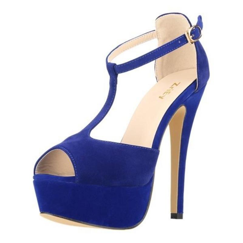 Большие размеры женские босоножки на платформе замшевые босоножки на высоком каблуке сексуальные туфли с открытым носком и ремешком на щиколотке туфли-лодочки с Т-образным ремешком туфли для вечеринки и свадьбы