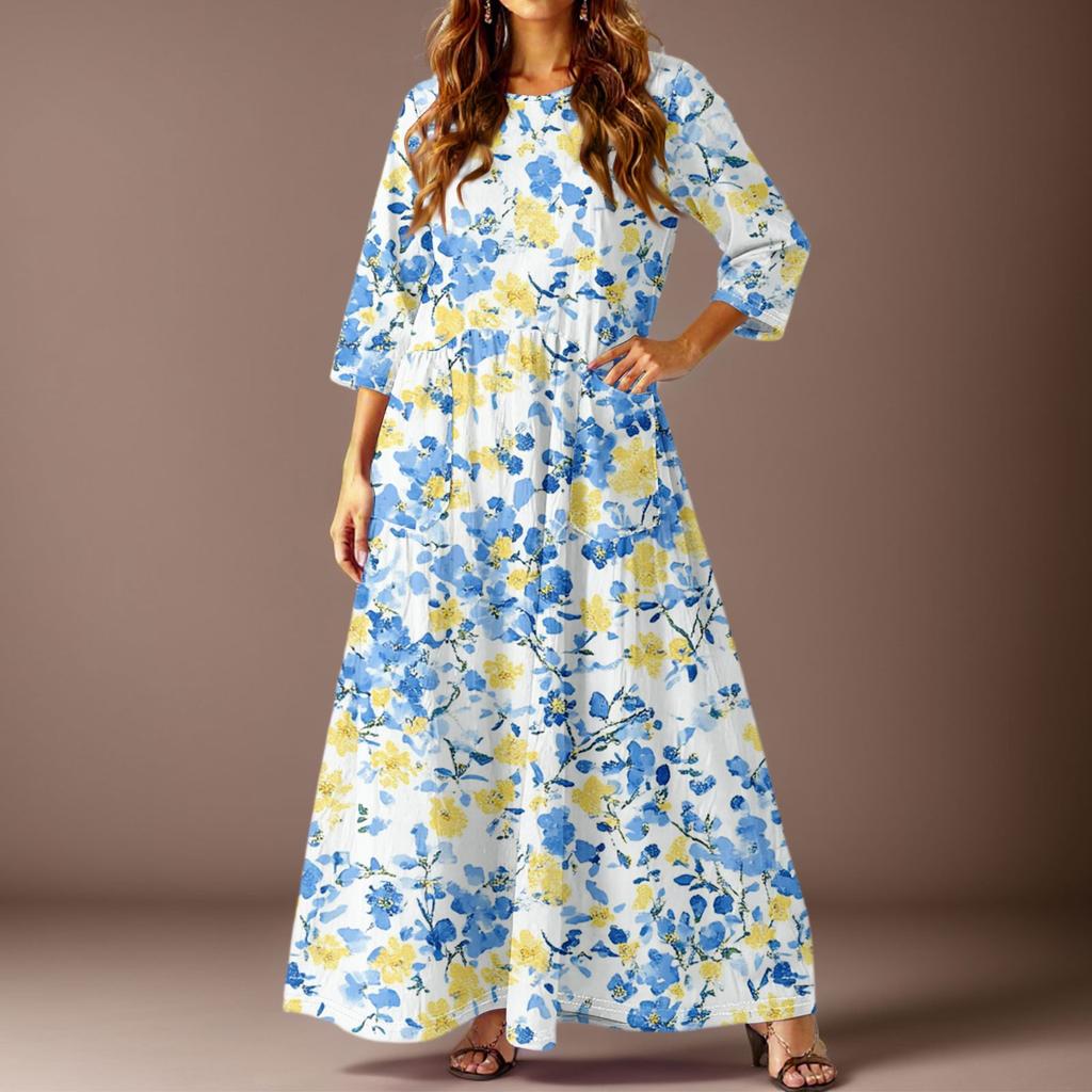 Женское повседневное модное платье с цветочным принтом, рукавом три четверти и карманами