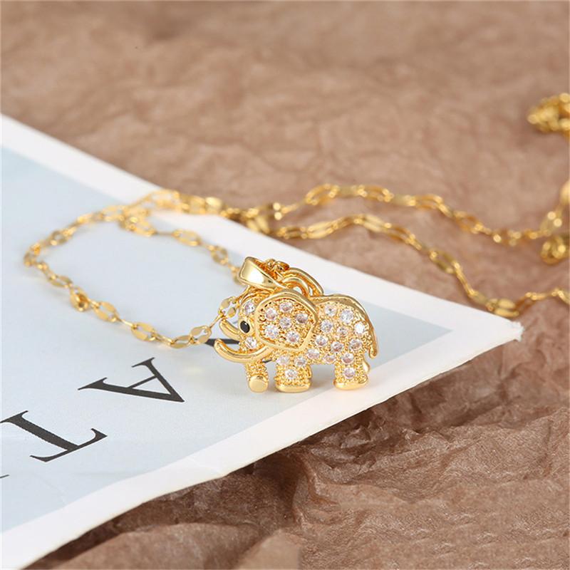 Women'S Luxury Cubic Zirconia Elephant Pendant Necklace Stainless Steel Chain Aesthetic Statement Vintage Jewelry For Girls Gift