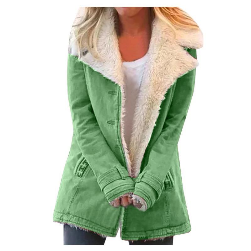 Winter Solid Color Plush Lapel Mid Length Solid Color Women's Long Sleeved Jacket