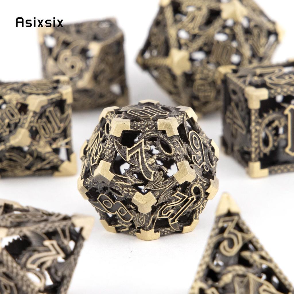 7 Pcs Yellow Flying Dragon Metal Dice Hollow Metal Polyhedral Dice Set Suitable for Role-Playing RPG Board Game Card Game