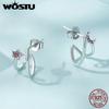 WOSTU 925 Sterling Silver Star & Moon Stud Earrings For Women Simple Style Zircon Ear Hooks Fine Jewelry Gifts