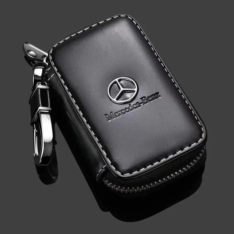 AABIE1 Leather Car Key Case Key Fob Cover Shell Bag Wallet For Mercedes benz AMG C E S GLE CLC Class W204 W203 W205 W124 W221 W213 W212
