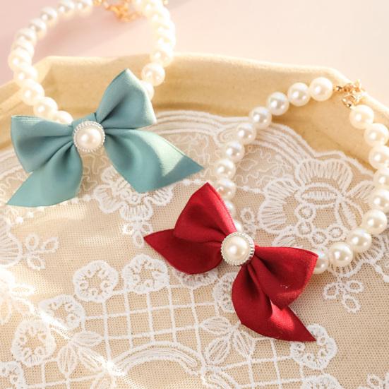 Necklace Adjustable Bright Color Lobster Clasp Design Allergy Free Easy-wearing Show Unique Charm Resin Imitation Pearl Pet Cat Bow-knot Necklace Pet