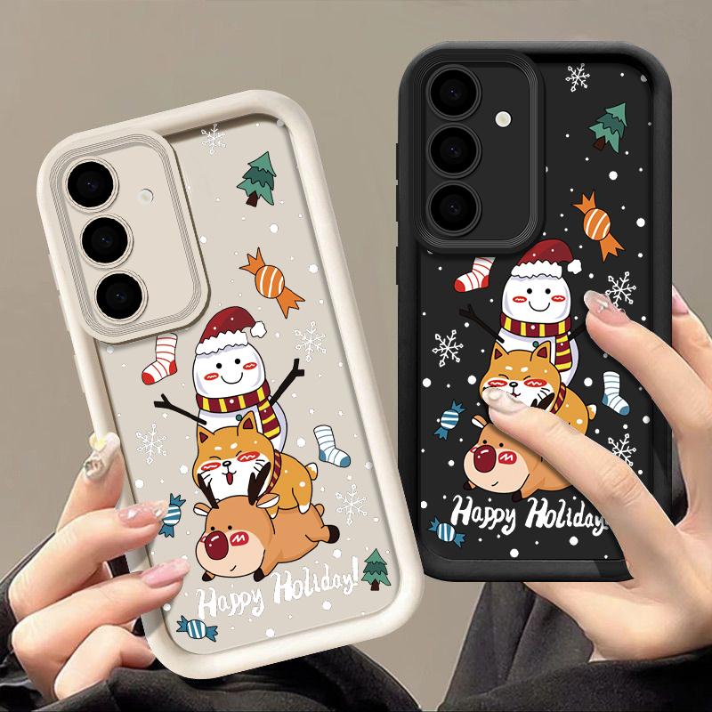 Чехол с рисунком оленя для Samsung S24 S23 S22 Ultra S21 Plus S20 FE A55 A35 A54 A53 A52 A34 A15 A14, противоударный мягкий чехол для телефона со снеговиком
