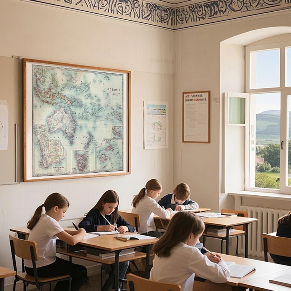 Английская версия - Винтажная картина с картой Океании, настенный плакат, школьные принадлежности для путешествий, подарок, образовательное настенное искусство, декор для стен с картой