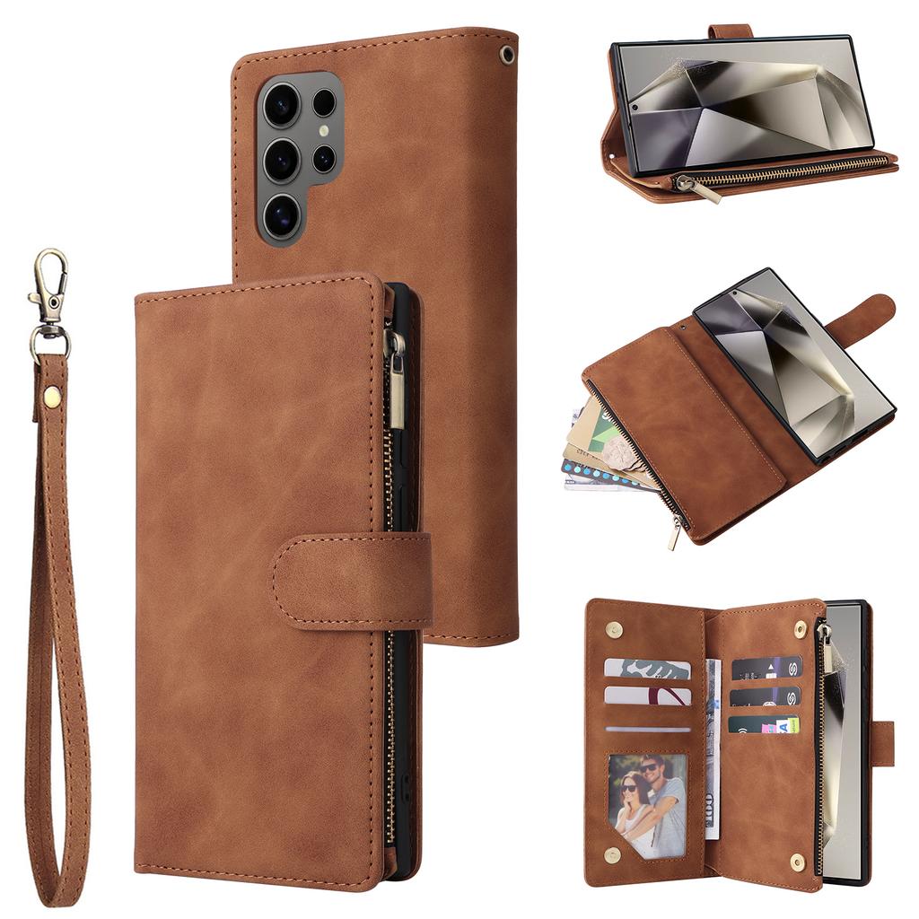 For Samsung Galaxy S25 Ultra Case Zipper Wallet Multiple Card Slots Leather Phone Cover