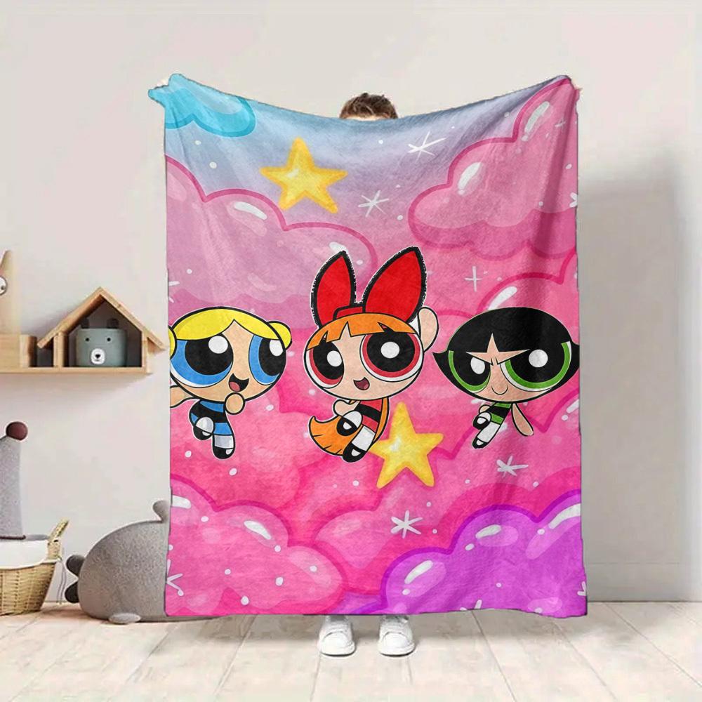 1pc Powerpuff Girls Blanket Lightweight Flannel Blanket Throw Blanket For Sofa, Bed, Travel, Camping, Livingroom, Office, Couch