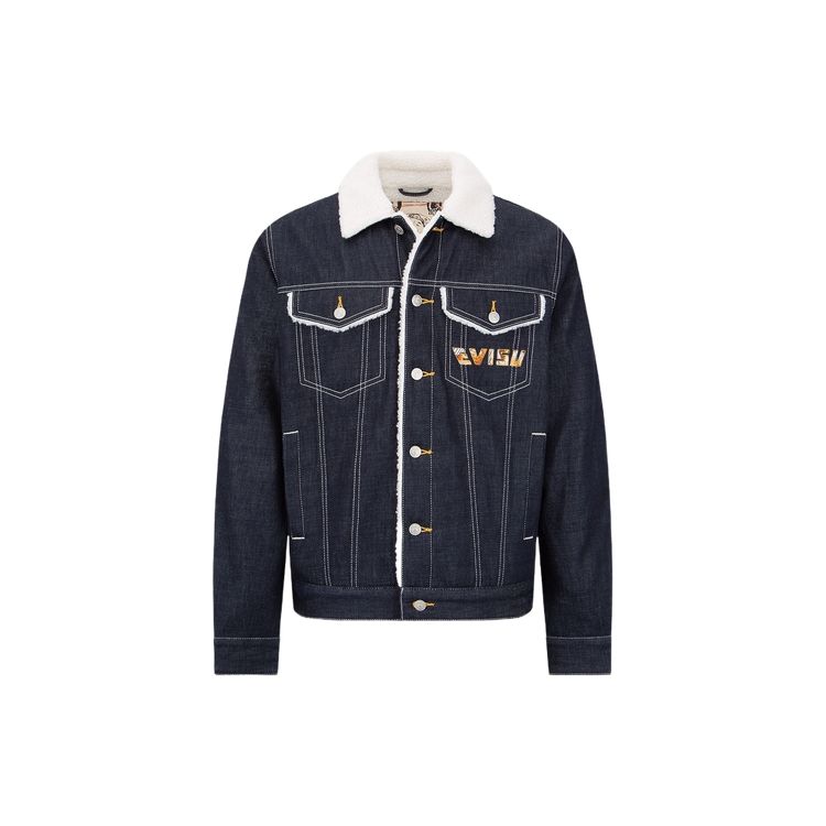 Evisu Джинсовая куртка с вышивкой большого логотипа M Мужская куртка Джинсово-синяя 2EAHTM3DJ1930RXCT